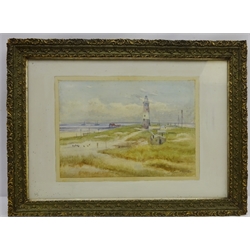  Spurn Point Lighthouse looking North, watercolour by John Wynne Williams (British fl.1900-1920) signed and dated 1898,  25cm x 35cm  