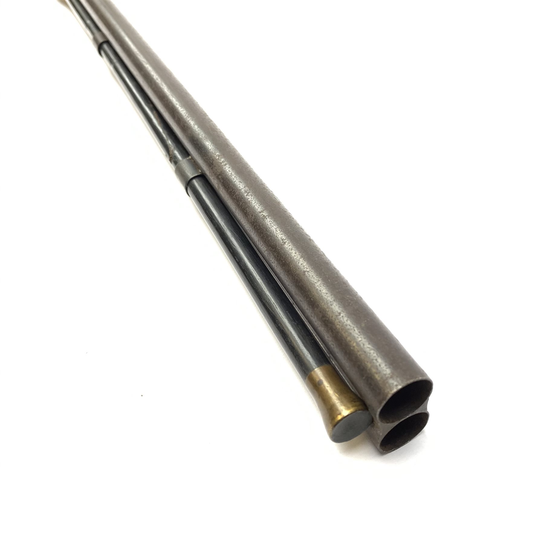 19th century 13-bore muzzle loading, percussion cap, side-by-side double barrel sporting gun by W. Needler Hull, the walnut stock with chequered grip and steel butt plate, engraved action, pineapple finials to fore-end, gold escutcheon, 74cm barrels with under barrel ramrod,  L116cm overall