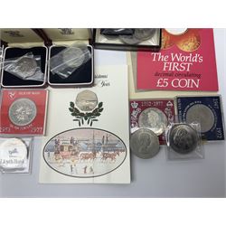 The Royal Mint United Kingdom 1983 proof coin collection in blue folder with certificate, 1983 uncirculated coin collection, two 1987 brilliant uncirculated coin collections, commemorative crowns etc