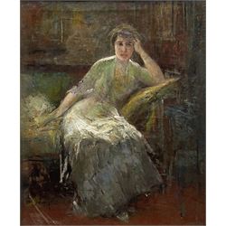 Paul Georges (USA 1923-2002): Portrait of a Seated Lady, oil on canvas signed 55cm x 45cm
