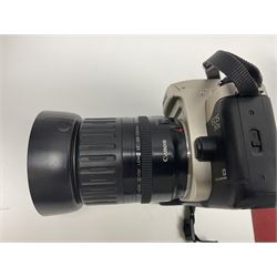 Canon EOS 50e camera body, serial no 8305671 with 'Canon Zoom EF 35-135mm 1:4-5.6' lens together with Halina 35X super camera body, with 'Halina Anastigmat f.c. 1:3.5 f=45mm' lens and other camera equipment 