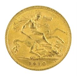 King Edward VII 1910 gold half sovereign coin, Sydney mint