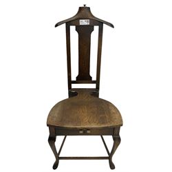 Papworth Industries Cambridge - early 20th century patented oak Gentleman's valet chair, fitted with two drawers to apron