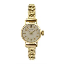 Zenith 9ct gold ladies manual wind wristwatch, London 1963, No. 6226772, on gold-plated bracelet