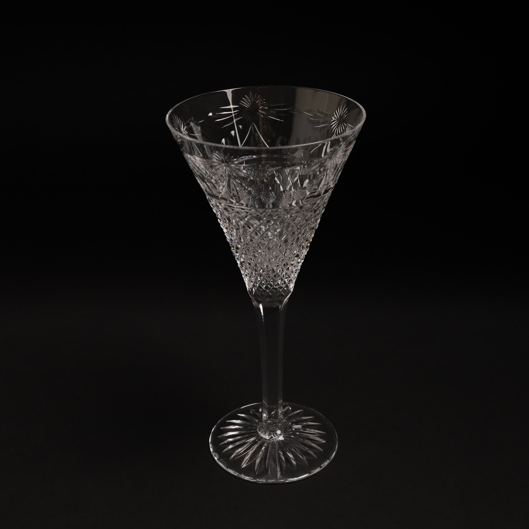  Suite of Stuart crystal Beaconsfield pattern table glass, comprising 6 claret glasses, 6 white wine glasses, 6 dessert wine glasses, 6 brandy balloons, 6 champagne flutes, and 8 whisky tumblers