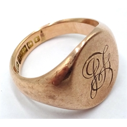  9ct rose gold signet ring Birmingham 1918 approx 7.2gm  
