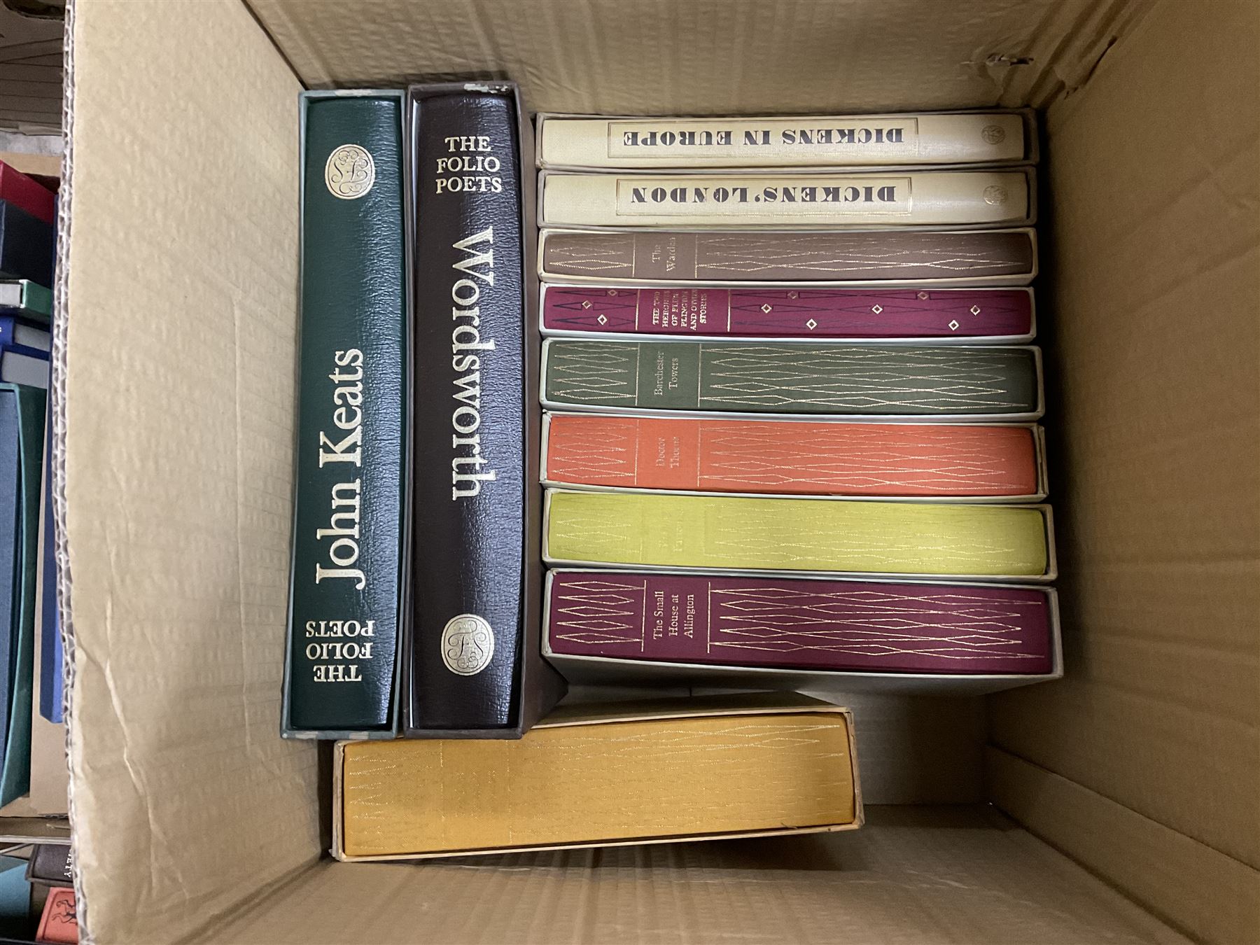 Large collection of Folio Society society books on various subjects, including Pepys Diary 1660-1669 in 3 volumes, Shakespeare eight volumes, Catherine the Great, Enigma etc, in six boxes 