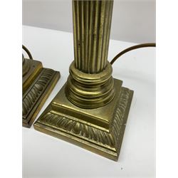 Pair of brass table lamps in the form of fluted Corinthian columns, H46cm