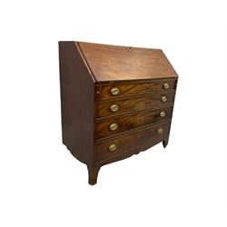 19th century mahogany bureau, fitted with fall front above four drawers