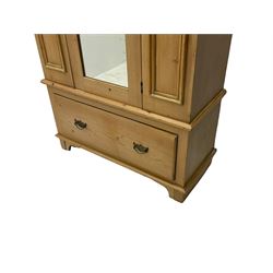 Edwardian pine single wardrobe, with mirror door and drawer to base