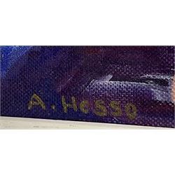 Al Hesso (Swedish Contemporary): The Stairway Gamla Stan, oil on canvas signed, titled and dated 2010 verso 40cm x 32cm