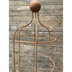 Pair of Country House wrought iron garden obelisks with ball finial, raise in four tiers