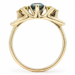 18ct white gold three stone fancy blue and yellow diamond ring, round brilliant cut blue diamond set between two round brilliant cut yellow diamonds, total diamond weight approx 0.95 carat 