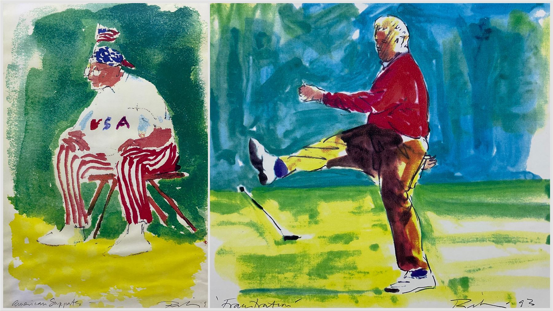 Harold Francis Riley DL (British 1934-2023): Golfing Scenes - 'American Supports' and 'Frustration', two prints signed and titled in pencil, max 27cm x 39cm (2)