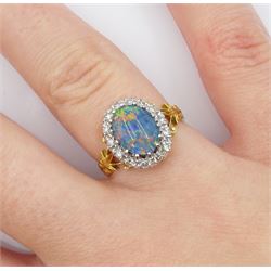18ct gold opal triplet and diamond chip cluster ring, London 1973