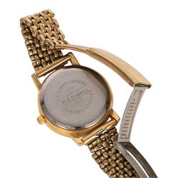 Omega quartz gold plated wristwatch, with presentation engraving to stainless steel back, on a rolled gold Monvil strap
