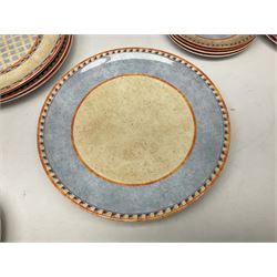 Villeroy & Boch Gallo design Switch 4 Naranja & Nazare pattern tea and dinner wares, to include seven dinner plates, twin handled lidded tureen, five mugs, four saucers, jug, lidded sucrier, large bowl,  seven ramekins, various side plates, two bowls etc