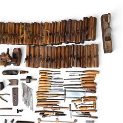 Collection of planes and woodworking tools including wood planes, chisels, hammers etc along with three books (Antique Woodworking Tools, Timber Preservation and Woodworkers Pocket Book)
