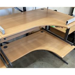 Two light beech right hand return office desks  - THIS LOT IS TO BE COLLECTED BY APPOINTMENT FROM DUGGLEBY STORAGE, GREAT HILL, EASTFIELD, SCARBOROUGH, YO11 3TX