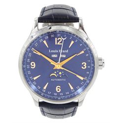 Louis Erard gentleman's stainless steel automatic moonphase wristwatch, blue dial with Ara...