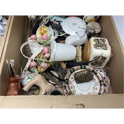 Teacups and saucers, including examples by Royal Worcester, Paragon and Shelley, together with a collection of other ceramics and collectables, in three boxes