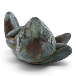 Bronze figure of resting frog, H10cm