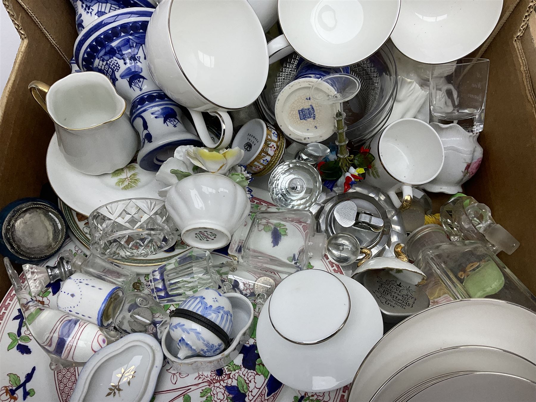 Royal Doulton langdale platinum, together with other ceramics, in two boxes 