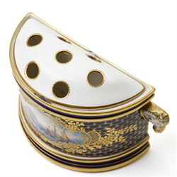 Lynton Porcelain Company demi-lune bough pot and cover, painted with naval scene, printed marks to base, W18cm 