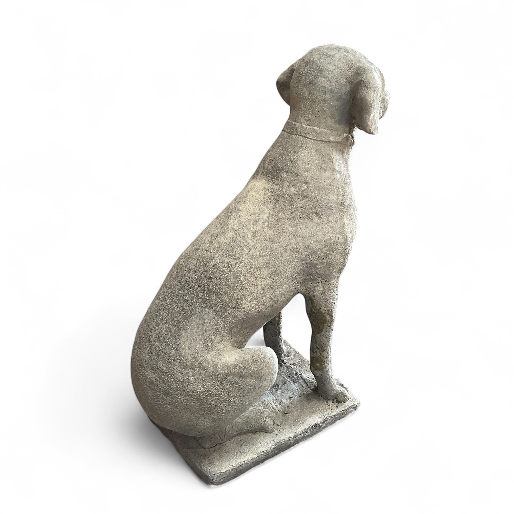 Large Cast Stone Hunting Dog on rectangular plinth,