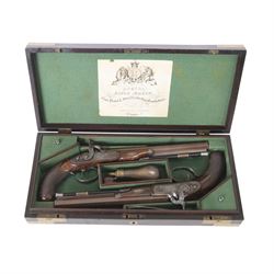 Pair of cased British officers' percussion cap dueling pistols by Braggs of London   (1932...