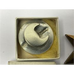 WWII group of five medals comprising 1939-45 War Medal, Defence Medal, 1939-45 Star, Africa Star and France and Germany Star on wearing bar; WWI British War Medal awarded to 142019 Pte. A. Thompson A.S.C.; and boxed King's Badge 'For Loyal Service'