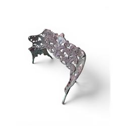 Victorian naturalistic design heavy cast iron garden bench, well defined fern pattern curved back-rest with arms, lacking seat slats for restoration