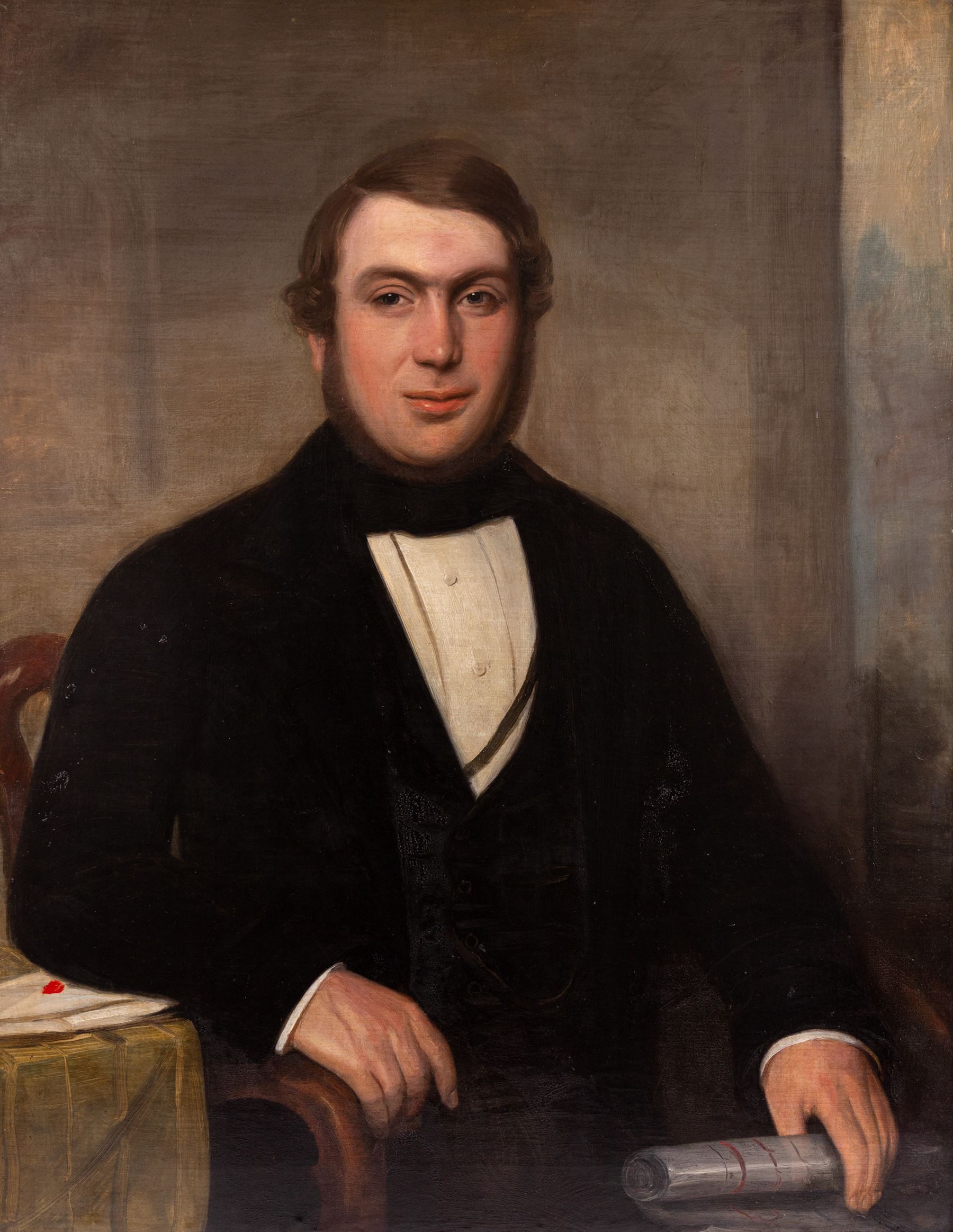 English School (19th Century): Portrait of a Merchant, oil on canvas in in gilt frame unsigned 90cm x 70cm