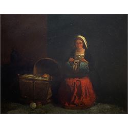 Spanish School (19th century): Mother Lacemaking beside her Baby's Crib, oil on board unsigned 34cm x 43cm