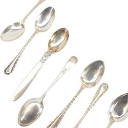 Danish silver demitasse spoon, stamped Georg Jensen, Sterling, Denmark, together with two sets of early 20th century silver coffee spoons, all hallmarked