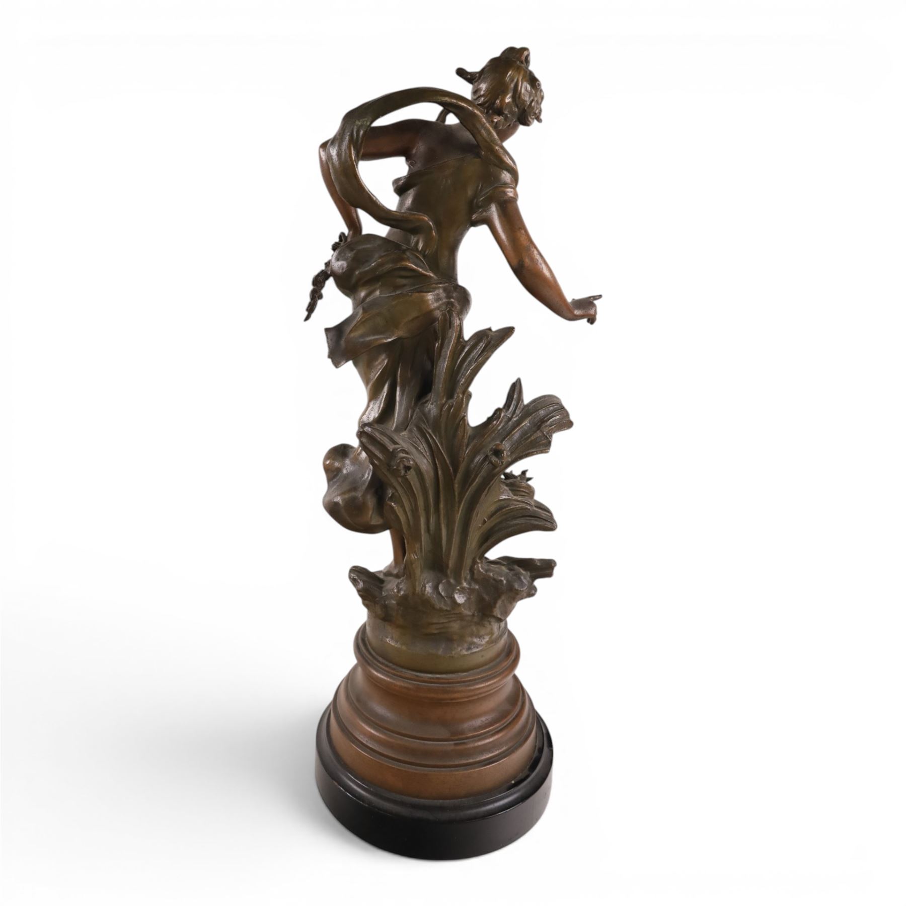 After Moreau, pair of spelter figures Les Bles and Nid de Mesanges