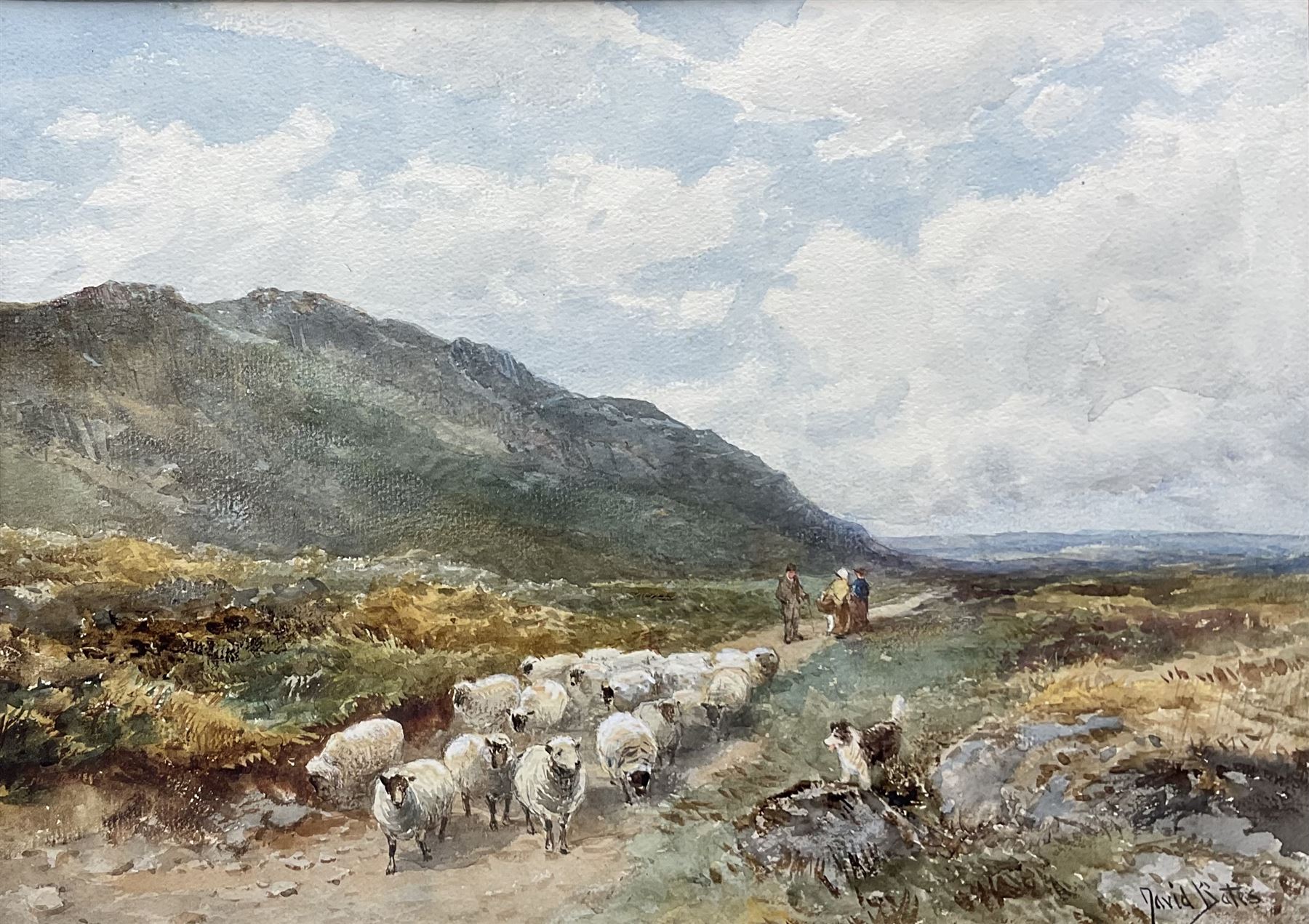 David Bates (British 1840-1921): Sheep being Driven on a Moorland Track, watercolour signed 25cm x 35cm
Notes: Bates was a painter of porcelain for Royal Worcester between 1855 to 1880