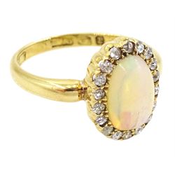 Victorian 18ct gold opal and old cut diamond cluster ring, Birmingham 1898