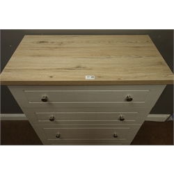  Cream finish four drawer chest with waxed pine effect top, W77cm, H108cm, D40cm  