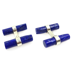  Pair of silver lapis lazuli cuff-links stamped 925  