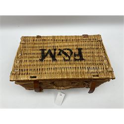 Merrythought for Fortnum & Mason teddy bear with blanket housed in wicker basket, bear H33cm