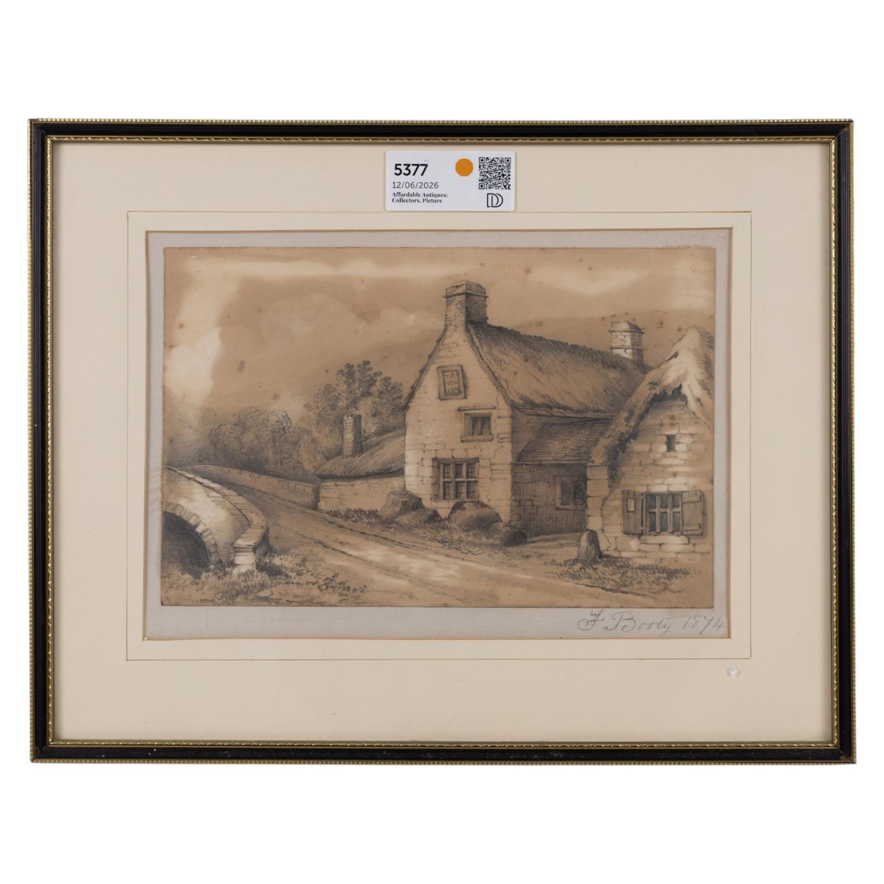 Frederick William Booty (British 1840-1924): 'The New Inn', pencil drawing signed and dated 1874, 18cm x 27cm