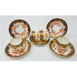  Set of four Victorian Royal Crown Derby coffee cups & saucers decorated in the Imari Scissors pattern, with extra saucer  