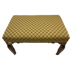 19th century walnut cabriole dressing stool, upholstered seat