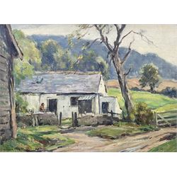 Owen Bowen (Staithes Group 1873-1967): 'The Little Farm - Llanferres' North Wales, oil on canvas board signed, original title label verso 30cm x 40cm