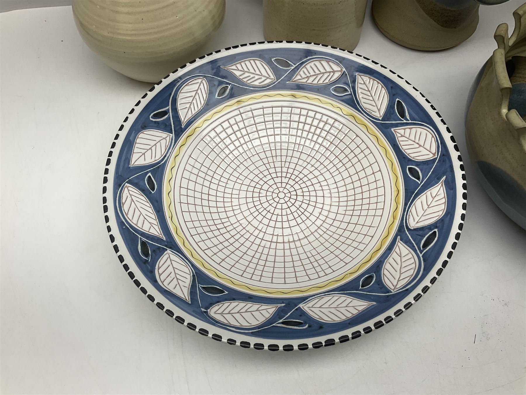 Collection of studio pottery, including Punch set with eight cups, two Paul Murray jugs, dishes, etc 