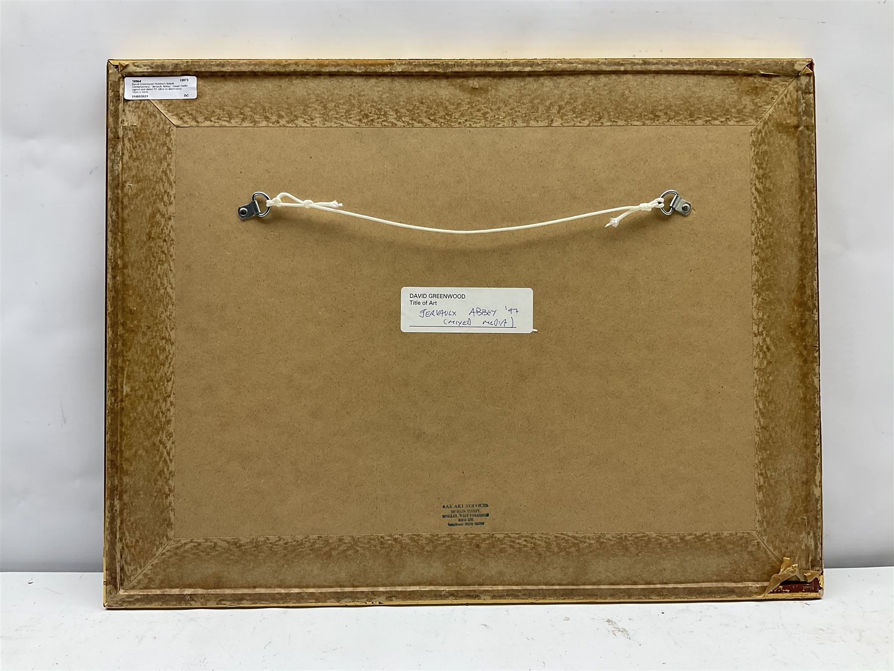 David Greenwood (Northern British Contemporary): 'Jervaulx Abbey', mixed media signed and dated '97, titled on label verso 19cm x 33cm