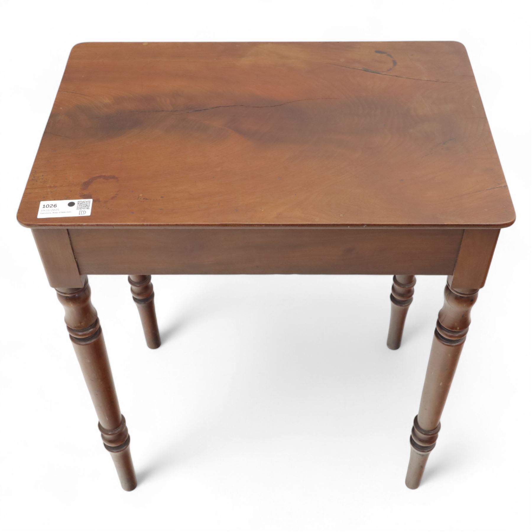 Victorian mahogany side table, rectangular top on turned tapering legs 