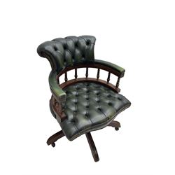 Captains swivel desk chair, upholstered in buttoned leather