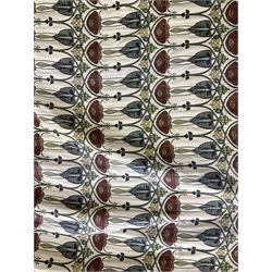 Two pairs of lined curtains in Mackintosh fabric, with pencil pleated headers,  first pair width at headers - 177cm, drop - 265cm, second pair width - 170cm, drop - 210cm